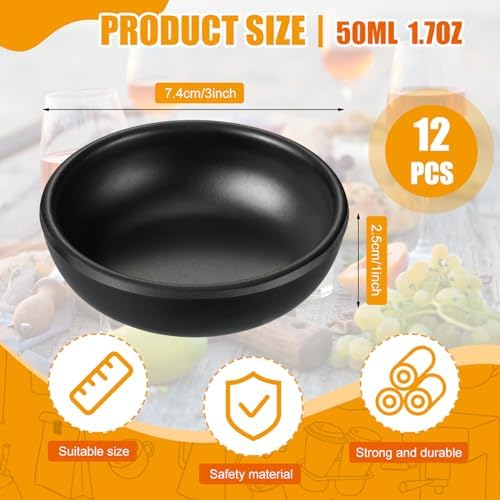 12 Pcs Dip Bowls Set 1.7oz Soy Sauce Dishes Bowls, Black
