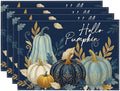Artoid Mode Blue Hello Pumpkin Fall Placemats Set of 4-12 x 18 Inch