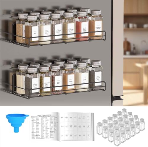 SpaceAid 2 Pack Magnetic Spice Rack with 24 Spice Jars