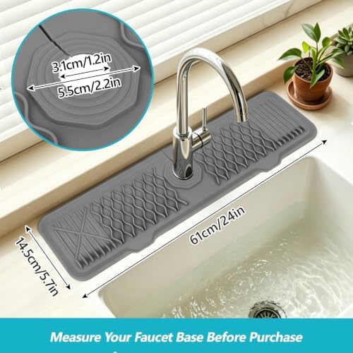 comfoyar Gray Silicone Kitchen Sink Faucet Mat, 24 x 5.7 Inch