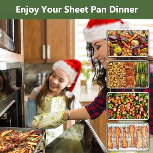 Half Baking Sheet Pan Cooling Rack Set, Stainless Steel 2 Pans + 2