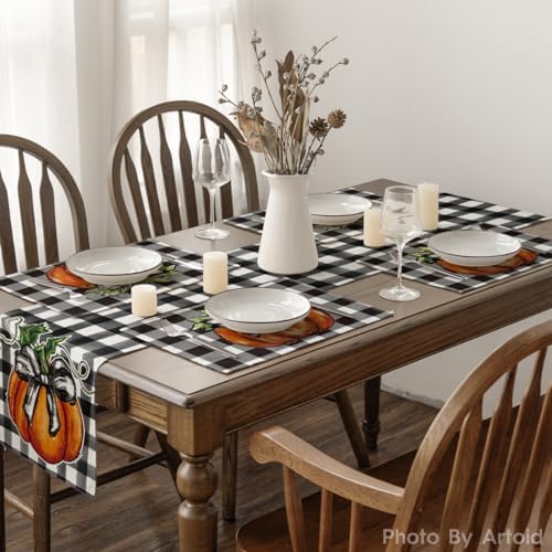Artoid Mode Buffalo Plaid Pumpkin Fall Placemats Set of 6-12 x 18 Inch