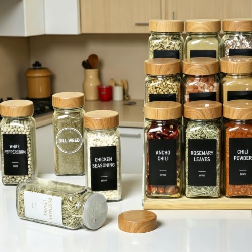 36 Spice Jars with Labels, 4oz Seasoning Jars for Cabinets, Drawers