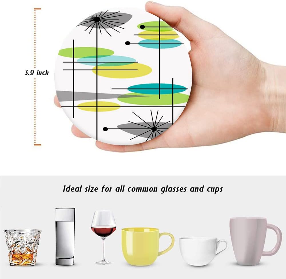 HUXJOKO Coasters for Drinks Set of 6,Mid Century Geometric Absorbent