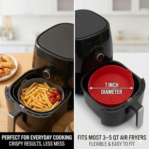 Reusable Silicone Air Fryer Liners 2 Pack, 7 & 8 Inch Nonstick Basket