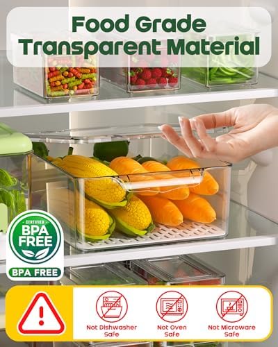 KEMETHY 11 Pack Refrigerator Organizers and Storage, Stackable Fridge Organizer Bins, BPA-Free Clear Plastic Fruit Storage Containers for Fridge, Kitchen, Fruits, Drinks, Produce, Vegetable