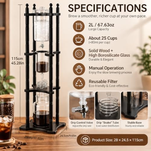 Cold Brew Coffee Maker, 2500ml Glass Drip Tower