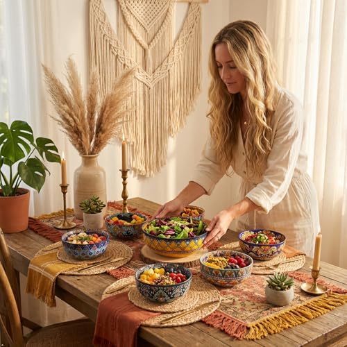 glowworm Cereal Bowls, 26 Oz Ceramic Soup Bowl Set of 6, Bohemian