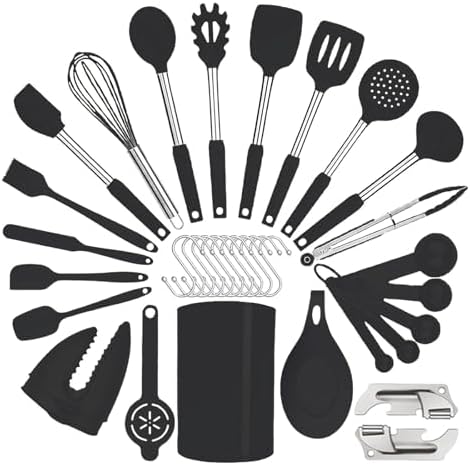 Silicone Kitchen Cooking Utensils Set, Black