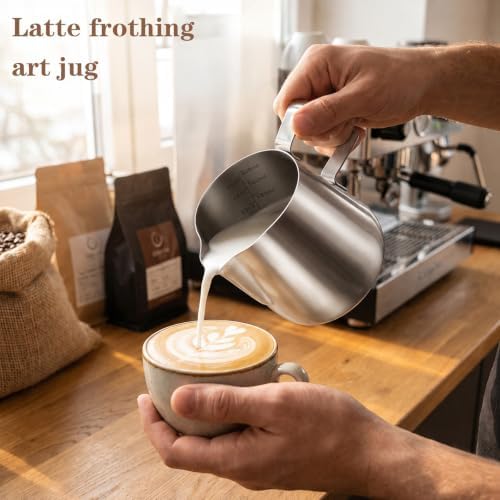 4 Pcs Milk Frothing Pitcher 304 Stainless Steel Steaming Pitcher 20 oz