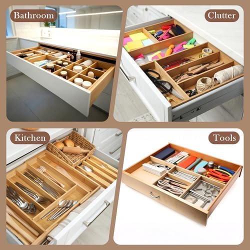 18 Pack Bamboo Drawer Dividers Inserts 3 Sizes Adjustable for Drawer