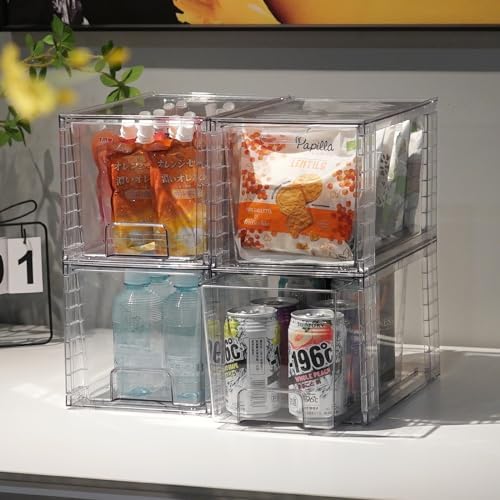 4 Pack Large Stackable Kitchen Storage Drawers, Clear