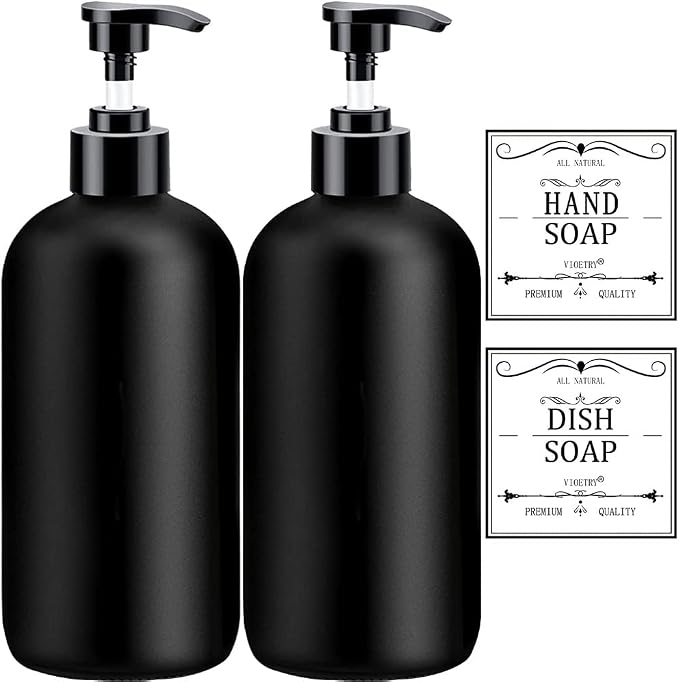 Black Soap Dispenser with Rust Proof Pump, Waterproof Labels, Plastic Hand Soap by XLENT
