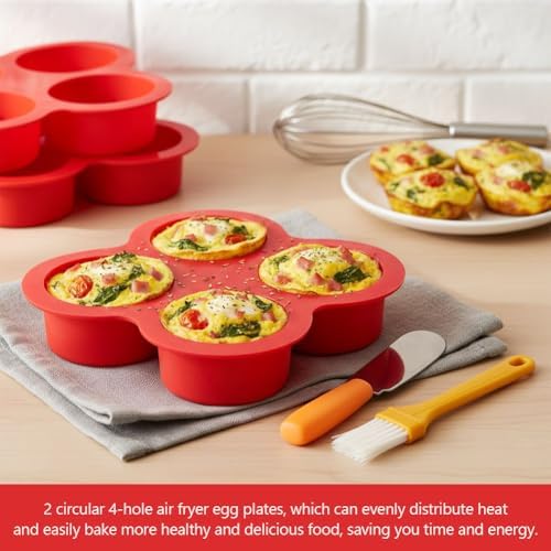 2 Pack Silicone Egg Bite Molds with 1 Spatula & 1 Brush, 4 Cups