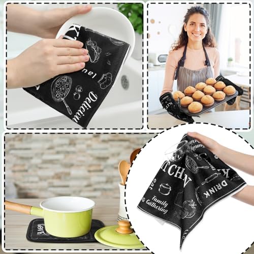 Fourluoo 10 Pcs Kitchen Towels Rugs Mats Set, Oven Mitts Pot Holders