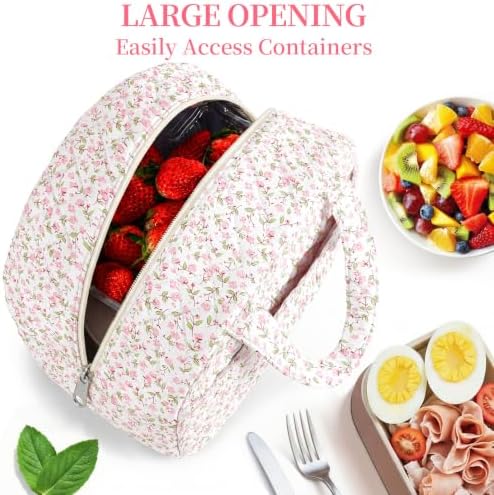 WOBAGMEN Quilted Lunch Box, Pink Floral