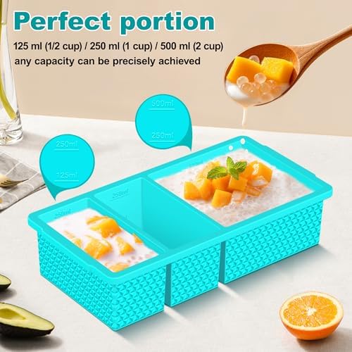 3 Pack - Silicone Freezer Trays with Lid, 1-Cup & 2 Cup Freezer Molds
