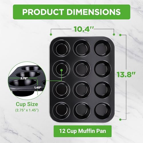 NutriChef 12-cup Black Oven Muffin Pan, Non-Stick Coated Layer