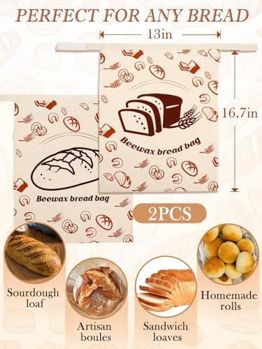 ANPHSIN Natural Beeswax Bread Bags, 13''x16.7'', 2 pcs