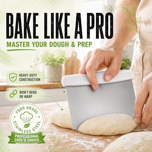Stainless Steel Dough Cutter and Bench Scraper with White Plastic