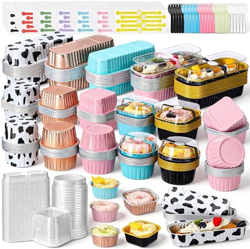 Qunclay 443 Pcs Mini Cake Pans with Lids Spoons Sticker, Classic, 5