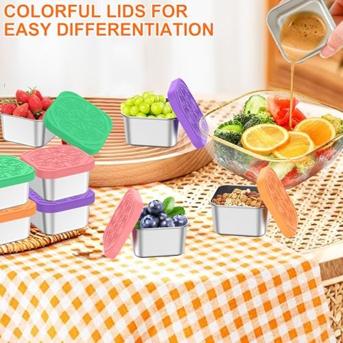 8 Pack Stainless Steel Condiment Containers with Lids, 2oz Salad