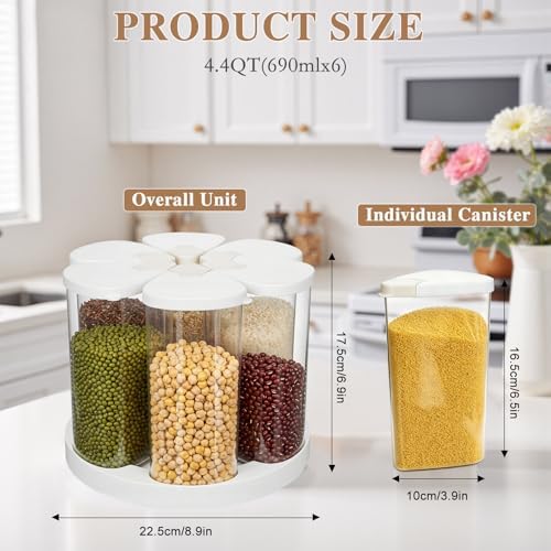 6 Grids Rotating Cereal Dispenser Countertop, 7 lbs Rice Dispenser