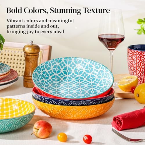 DOWAN 8.5" Vibrant Pasta, Salad & Soup Serving Bowls Set of 4