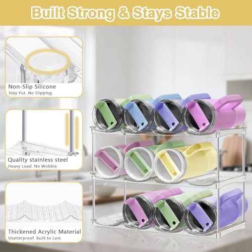 Stackable Water Bottle Organizer for Cabinet - Large Tumbler Organizer