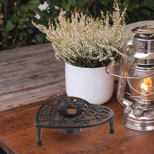 Cast Iron Teapot Warmer Tripod Rack with Tealight Holder Heart Cutout