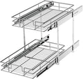 LOVMOR 2 Tier Individual Pull Out Cabinet Organizer 11" W x 18" D, Slide Out Kitchen Cabinet Storage Sliding Shelves