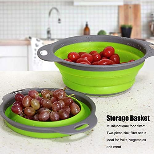 2Pcs Round Collapsible Colanders for Kitchen, 2 Sizes