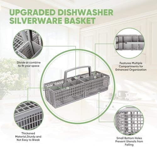 Universal Dishwasher Silverware Basket Replacement - 2 in 1 Detachable