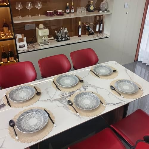 Round Placemat for Dining Table Set of 6,PU Waterproof Heat Insulation