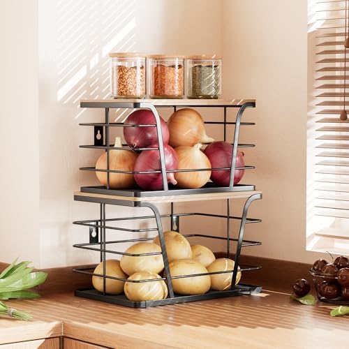 2 Pack Potato and Onion Storage Bins, Stackable Kitchen and Pantry