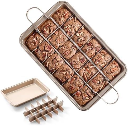 Brownie Pan with Dividers, Non Stick Brownie Baking Pan, 18 Pre-slice