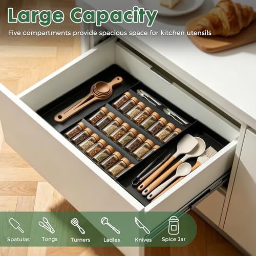 Expandable Drawer Organizer for Utensils & Office – 5 Compartment + 2