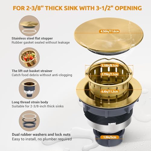 BOTEMY 3-1/2 Kitchen Sink Drain Assembly with Strainer