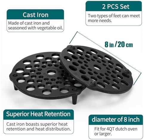 Cast Iron Trivet 2 PCS Set, 8-inch, Meat Rack, Cast Iron Grate for
