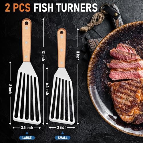 Joyfair Metal Fish Spatulas, 2 Pcs Stainless Steel Turner