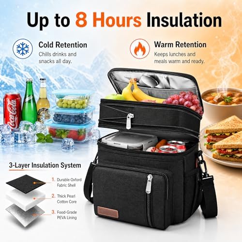Lunch Box & Lunch Bag for Men & Women, Expandable Double-deck