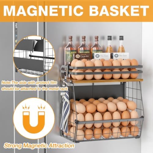 Magnetic Refrigerator Shelf with Wood Lid, Wire Basket