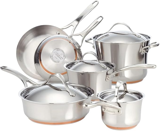 Anolon Nouvelle Stainless Steel Cookware Pots and Pans Set, 10 Piece by Anolon