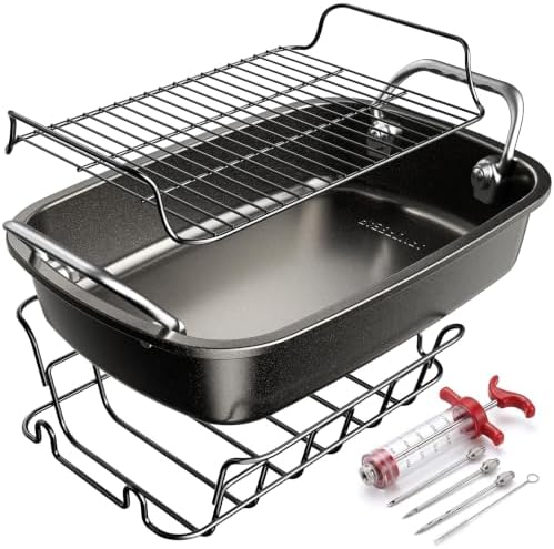 Nonstick Turkey Roasting Pan with 2 Racks & Injector Kit