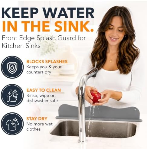 Linda’s Essentials Kitchen Sink Water Splash Guard, Grey - Kitchen
