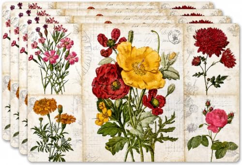 Vinyl Rectangular Placemats Set of 4 - Non Slip Place Mats Ideal for