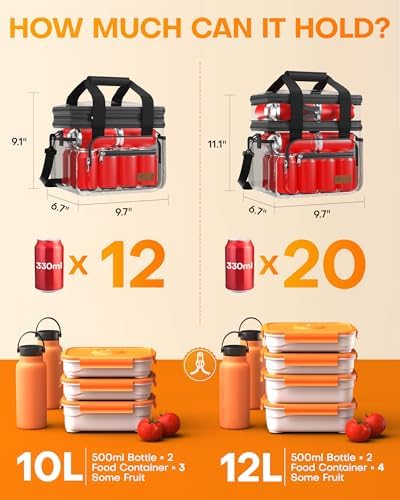 HOTOR Lunch Box Men Women Double-Layer Insulated Lunch Bag Black 12L
