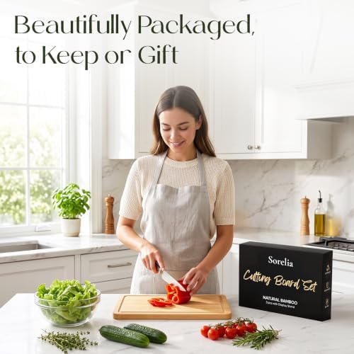 3-Piece Bamboo Cutting Boards - Large Wood Cutting Boards for Kitchen