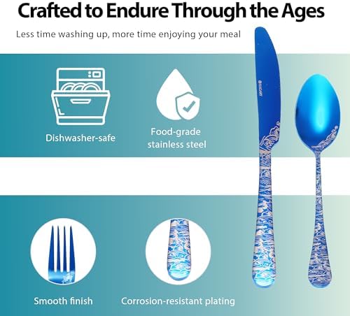 Wave Cutlery Set 20 Pieces Stainless Steel Flatware Set (All Blue)