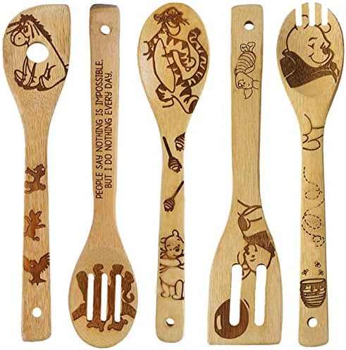 Wooden Spoons for Cooking Set of 5, Winnie Bear Gifts for Women